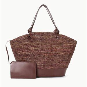 Staud XL Squillo Raffia Tote – Mahogany Brown Purse - NEW